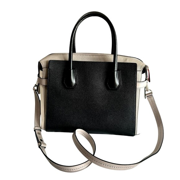 Michael Kors Mercer Medium Zip Belted Satchel Black Gray Leather Shoulder Bag - Picture 2 of 15